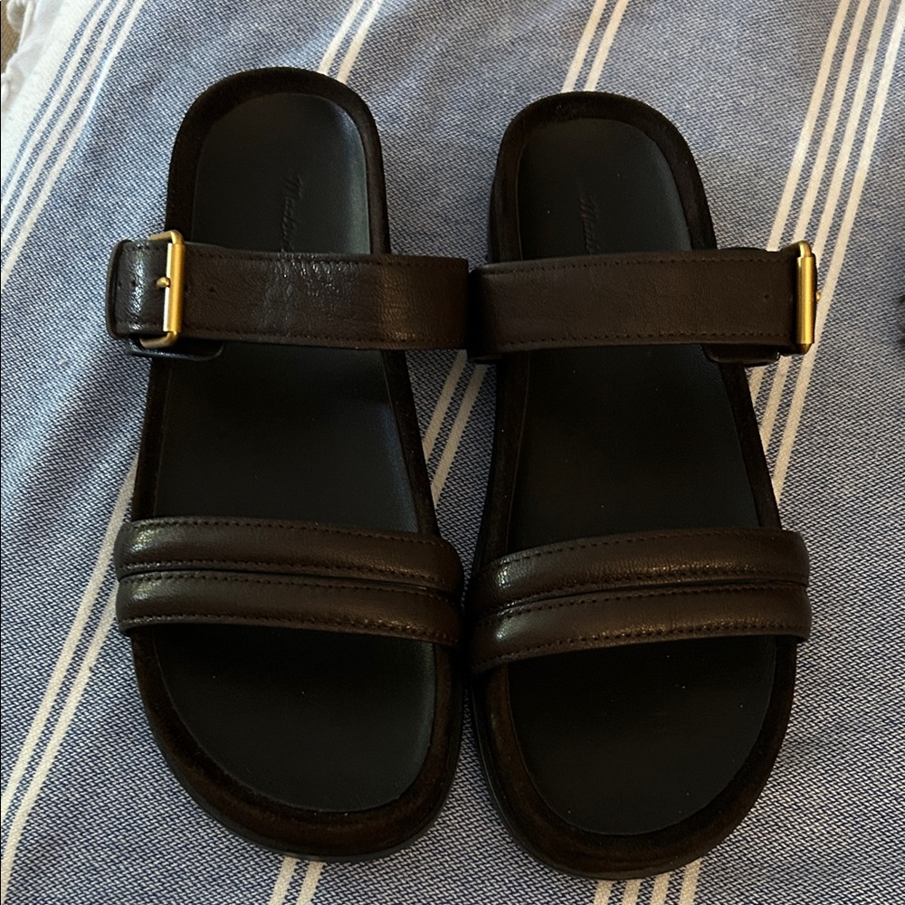 Madewell Dara Double Slide Strap Sandal Dark Carob Size 8 Like New
